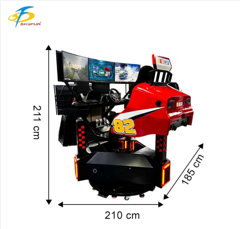 Máquina de Arcade de Carros de Racing Vermelho de 3 telas   360 ° Rotação, Feedback de Força, Áudio 3D, Alta taxa de atualização, Simulador de Direção VR Imersivo para FECs e Arcades